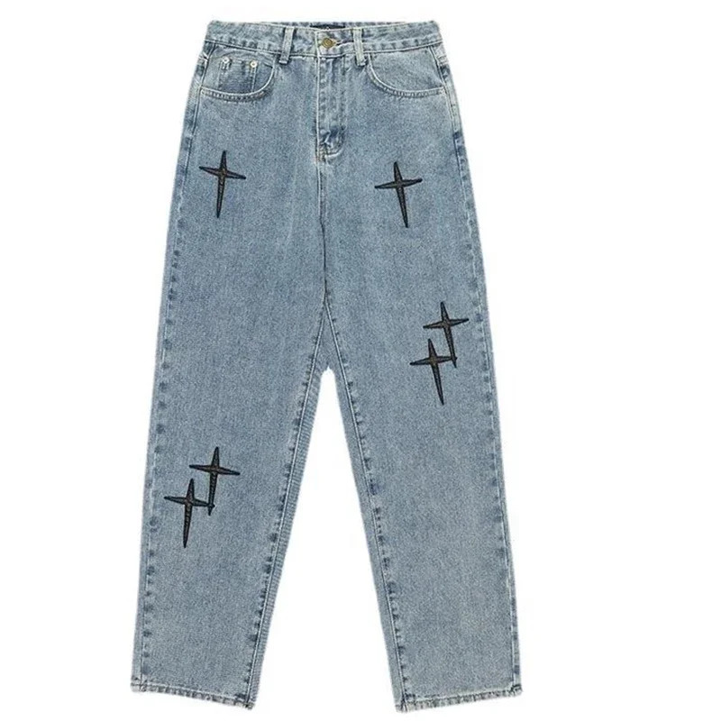 Men Prints Star Jeans Streetwear Loose Wide Leg Boyfriend Vintage Fashion Straight Casual Denim Cargo Pants 241028