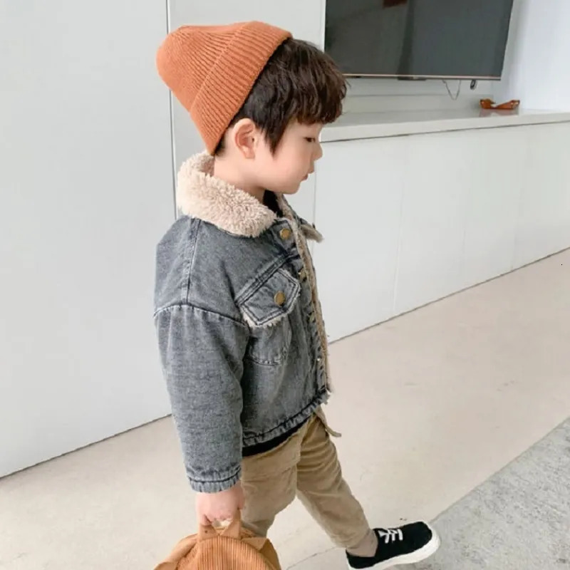 Fashion Baby Girl Boy Thick Fleece Jean Jacket Infant Toddler Denim Coat Warm Spring Autumn Winter Outfit Baby Clothes 1-7Y 241028