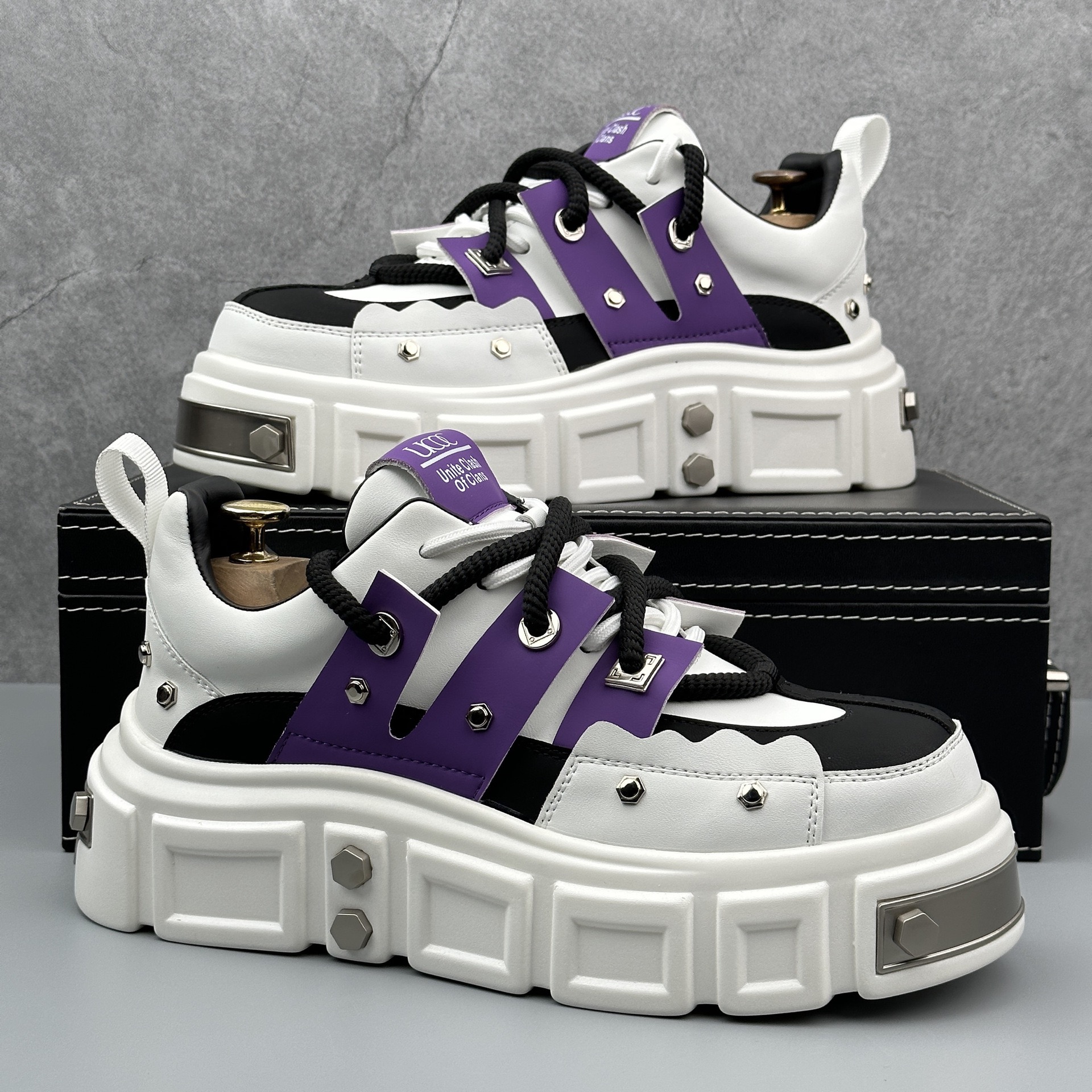 Punk NEW Style 2024 Women Lace-up heel height Platform Shoes Gothic Ankle Rock Boots Metal Decor Woman Sneakers