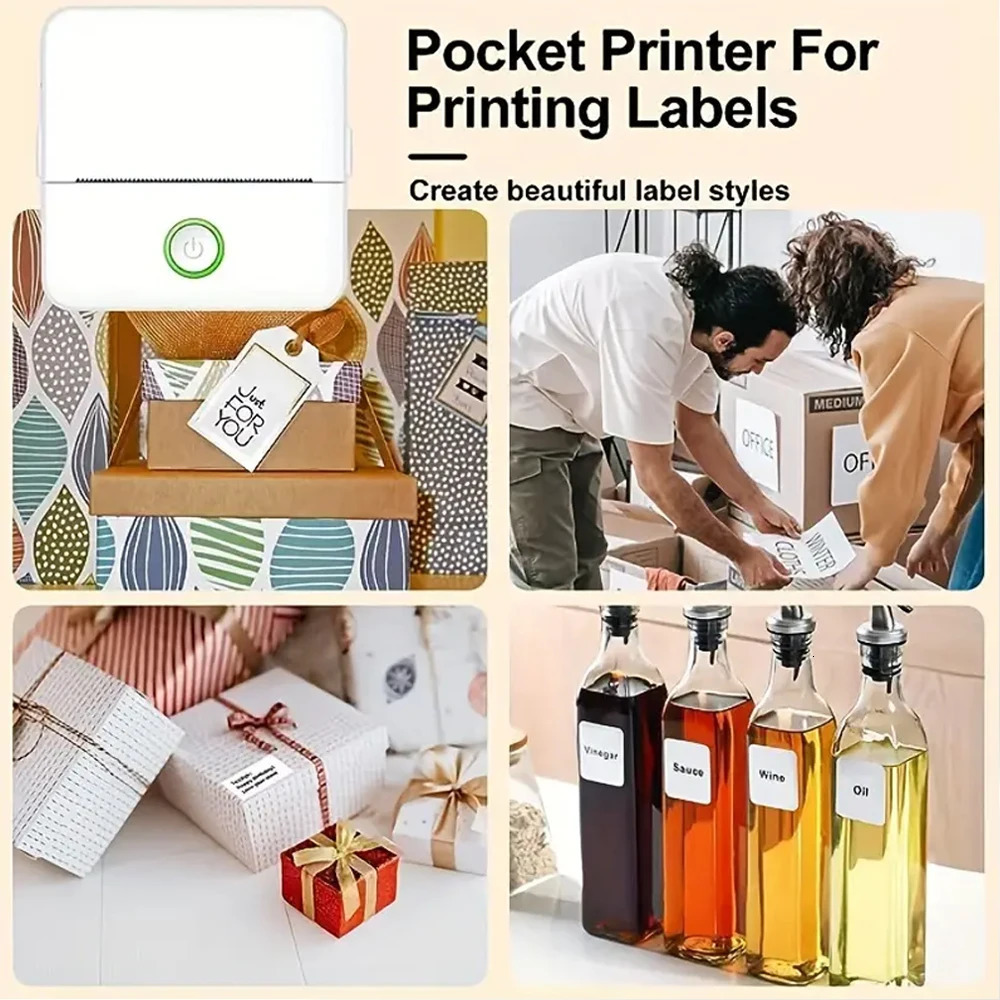 Mini printer no ink sticker manufacturer free cutting small pocket printer portable thermal printer 241029