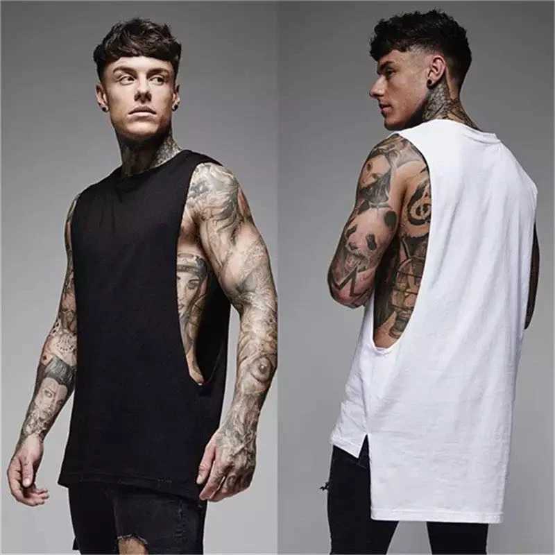 Mens Casual Fashion Tank Top Gym Workout Cotton Slveless Shirt Summer Clothing Male Extend Long Singlet Hip Hop VestC241029
