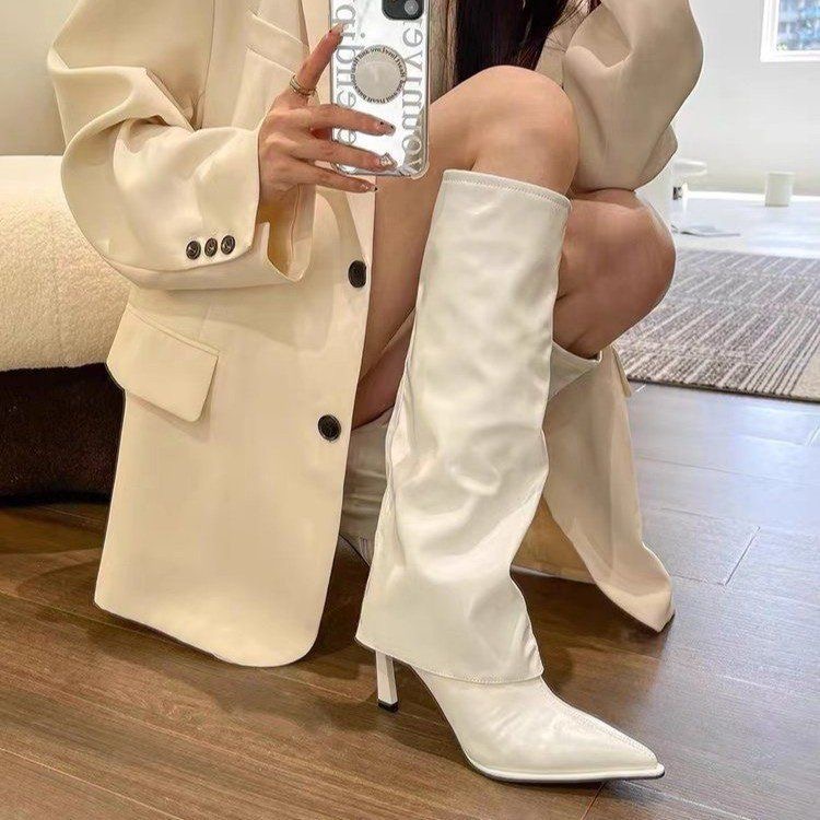 Designer Western Women Knee High Heels Footwear Fashion Party Ladies Modern Long Boots Female Slip On Shoes Pumps