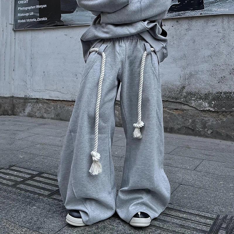 Pants PFNW Men's Handmade Thick Rope Wide-Legged Machete Design Sweatpants For Men And Women Niche Casual Drape Drag Grey Tide 12C1610