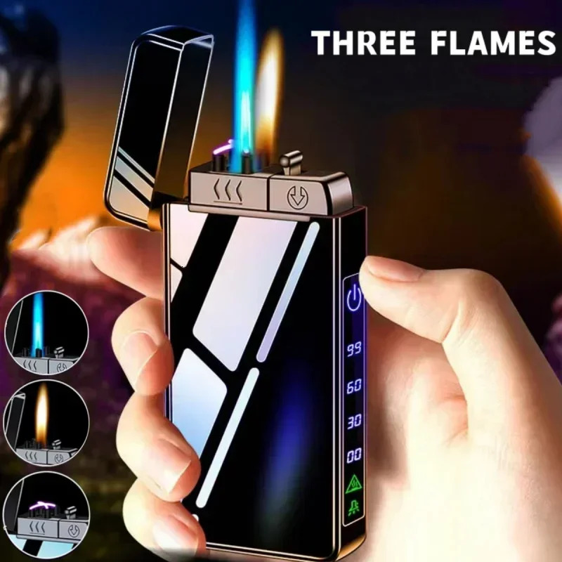 2024 New Metal USB Windproof Lighter Torch Jet Dual Plasma Arc Lighter Gas Unfilled Electric Butane Rechargeable Pipe Cigar Lighter