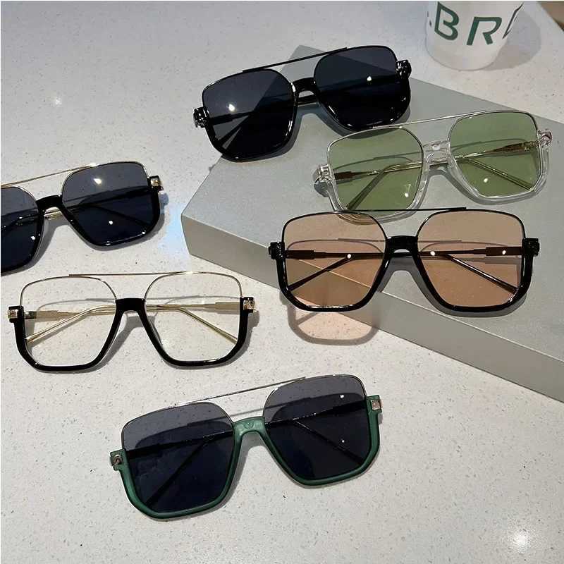 Vintage Oversized Sunglasses Fashion Men Women Square Shades Eyewear Trendy Ins Popular Brand Design UV400 Sun GlassesX241028