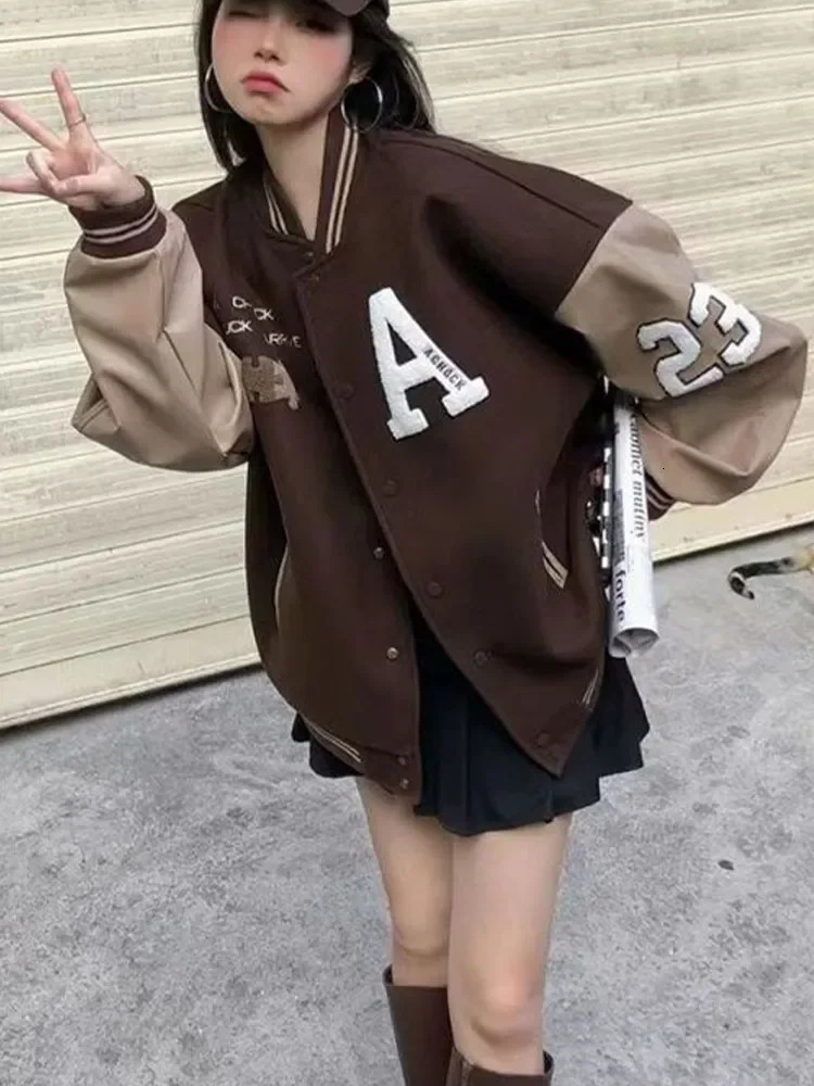 Wool baseball jacket womens autumn retro bomber jacket womens Y2K letter printed jacket womens prefabricated style jacket 241029