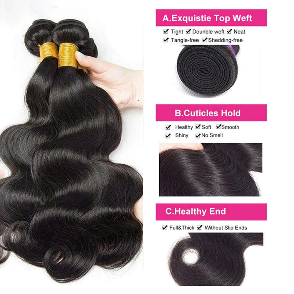 Body Wave Double Drawn Remy Extensions Brazilian Raw Weaving Natural Black Human Hair Bundles