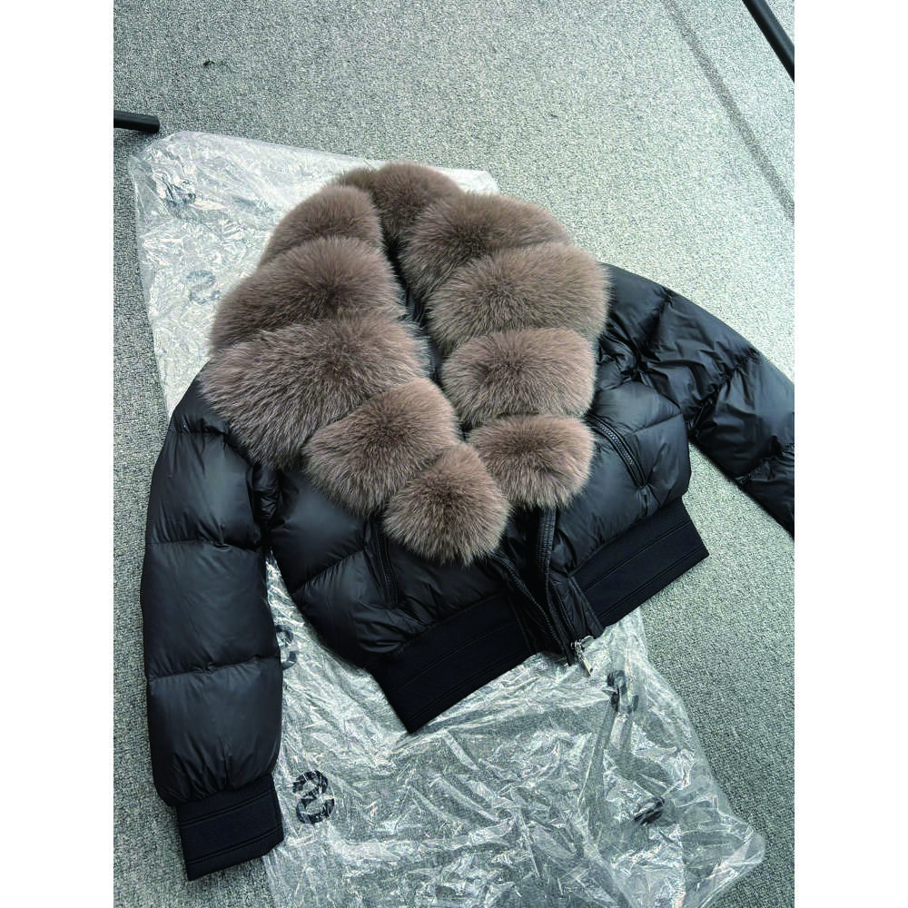 Janveny Large Real Fox Fur Coat 2024 Fashion Winter Puffer Jacket Women Thick 90% Duck Down Clothing Female Waterproof Parkas 934