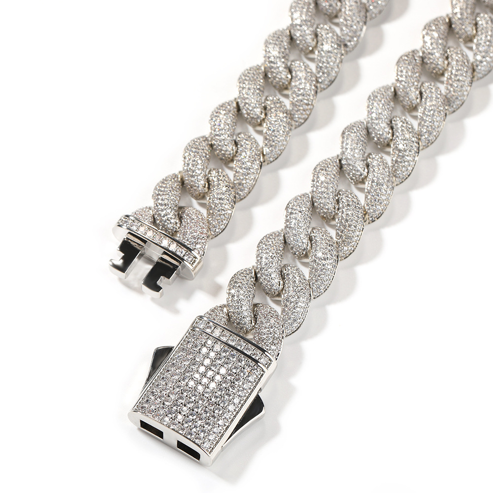 Hip Hop Heavy Duty 18mm Cuban Link Necklace 5A Cubic Zirconia Spring Clasp 18k Gold Plate Jewelry