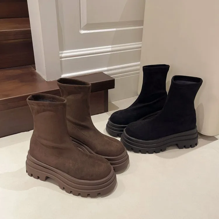 Designer Suede Women's Winter Boots Black Platform Martin Mini Shark Boots Brand Vamp Thigh-High Boot