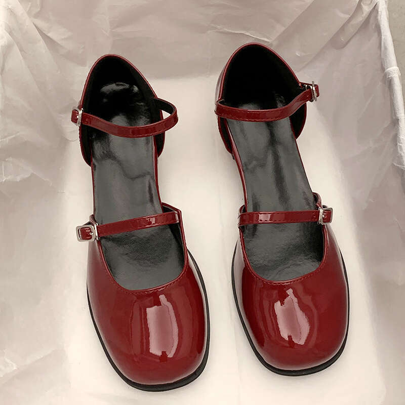 New Design Mary Jane Buckle Pumps Women Elegant Shallow Hollow Thick Heel Casual Ladies Office Party Leather Shoes