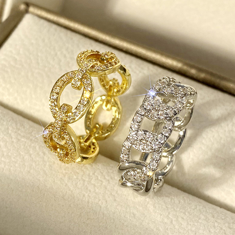 Sterg Sier Gold Fill Pave White Sapphire CZ Dia Cross Ring for Women