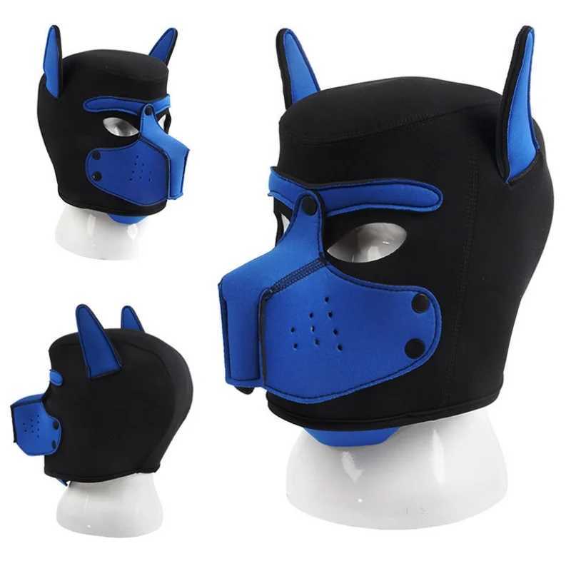 Unisex womens sexy clothing mens chloroprene rubber open hole dog head equipment full face fetish mask Halloween puppy role-playing party W241029