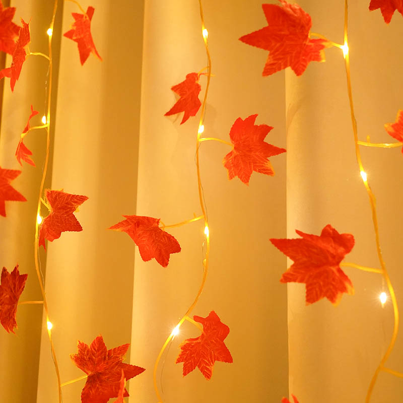 LED light string maple leaf vine simulation autumn decoration festival arrangement small colored lights USB copper wire curtain lights
