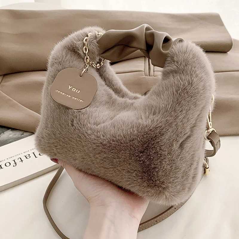 Cute Plush Shoulder Bag Women Faux Fur Handbags Zipper Lady Casual Tote Half-Mo Hobos Winder Crossbody Bagtraveling ShoppingXJ250121