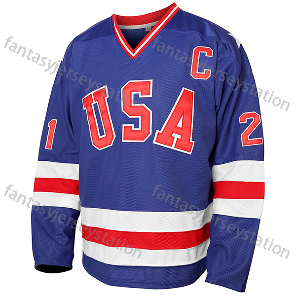 Men's 1980 USA Ice Hockey Jerseys 21Eruzione 30Craig 17Ocallahan Blue White Alternate Embroidery Breathable Sweat-wicking Shirt For Training In S