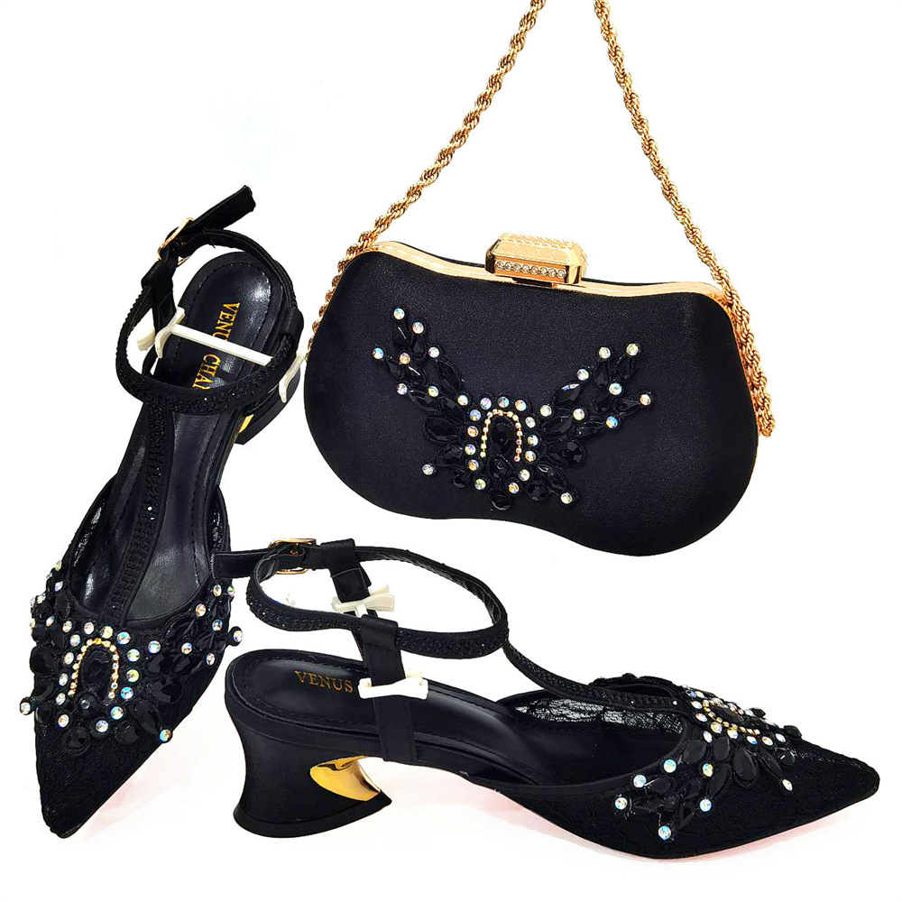 Ladies' fashion pointed toe comfortable low heel shoes, dia shoes irregular shaped handbags