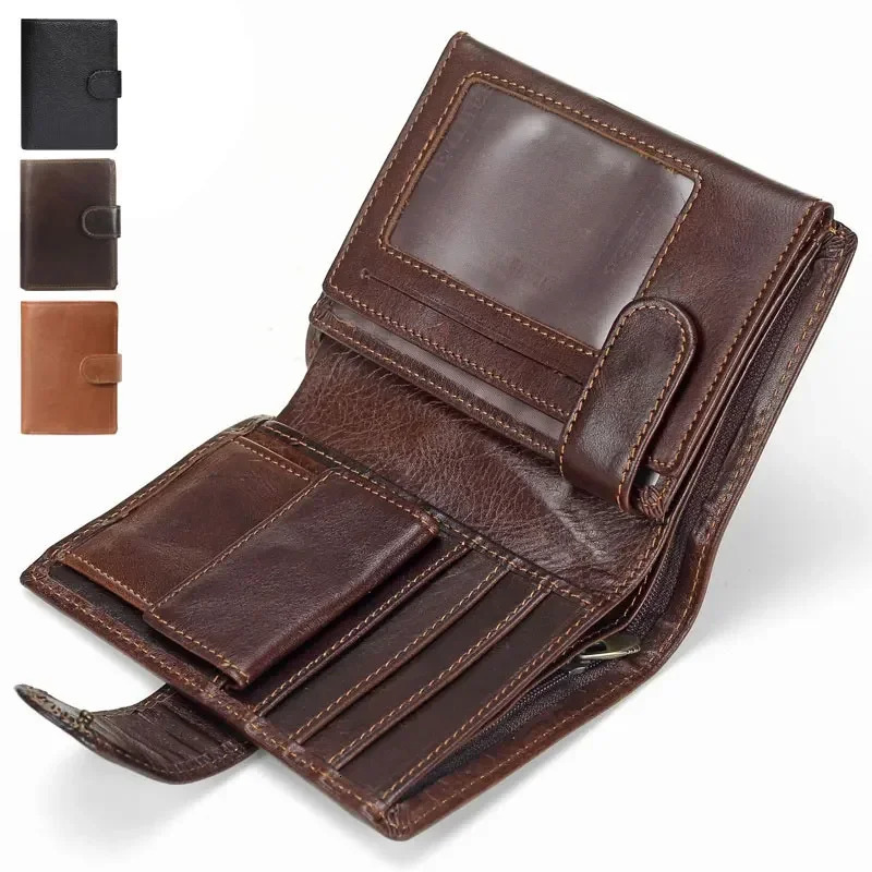 Men Wallet Cowhide Genuine Leather Wallets Coin Purse Clutch Hasp Open Top Quality Retro Short 241029