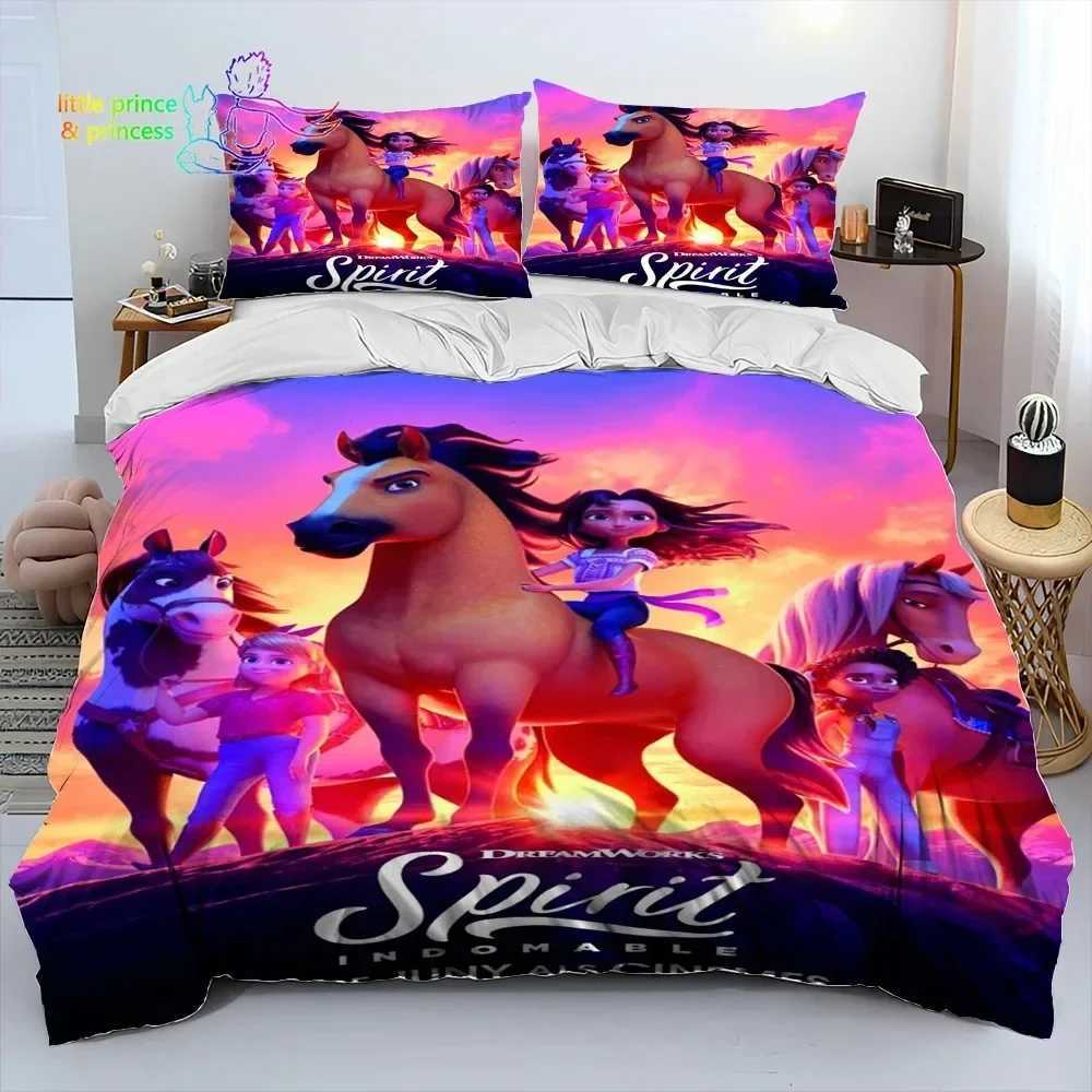 Spirit Riding Free Horses Cartoon Bedding Single/Double Large Bedding Adult and Children Bedding X241029