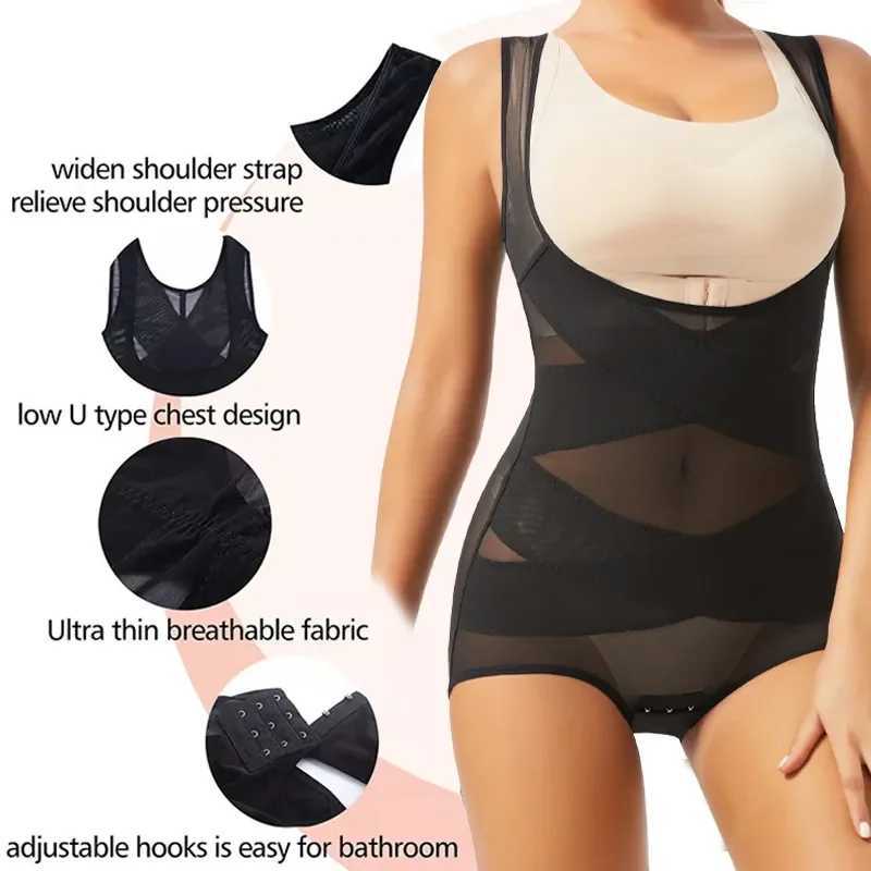 Women Bodysuit Briefs Full Body Shaper Underwear Seamless Sexy Tummy Control Shapewear Mesh Slimming Flat Belly Underbust CorsetX2410