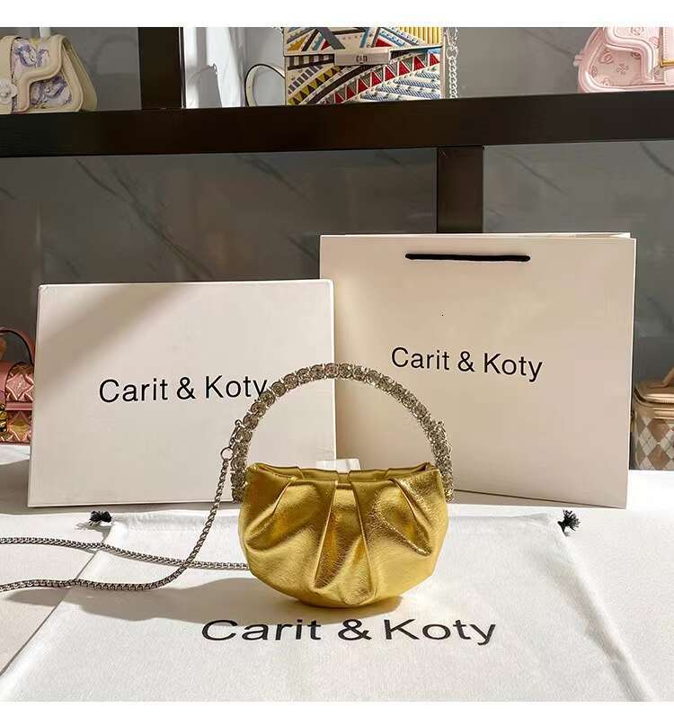 Designer Dinner Mini Half Moon Handbag Luxury Party 10A Top Banquet Handbag Shining Wrinkle Diamond Set Chain Crossbody Bag