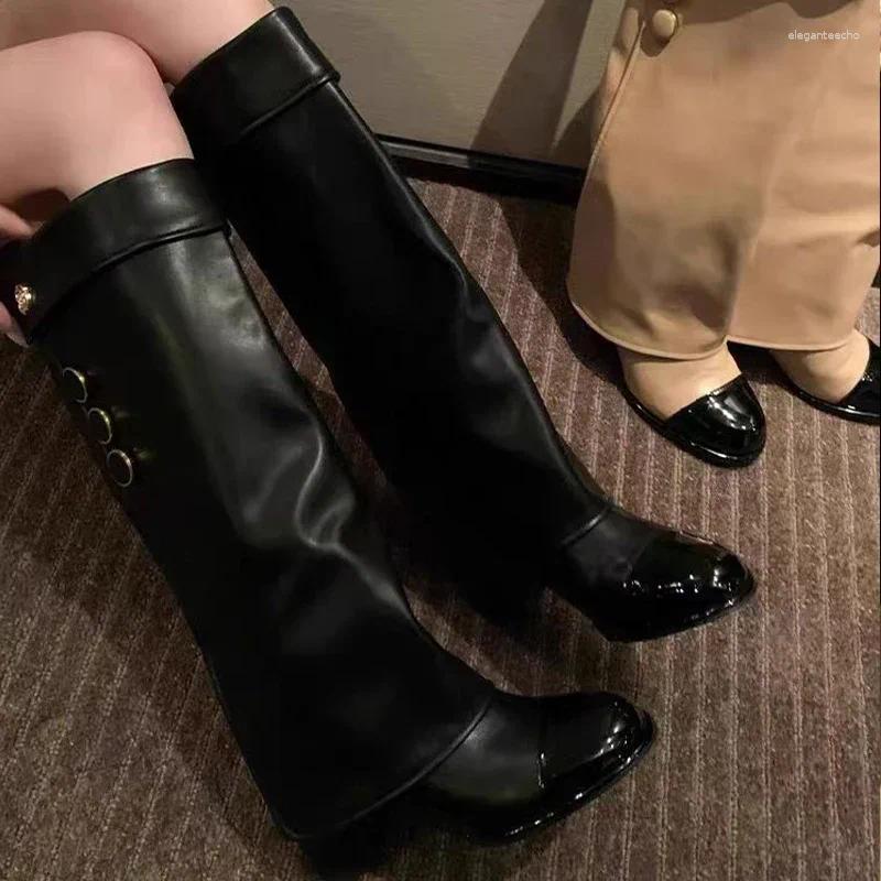 Boots High Heels Woman Designer Brand Chunky Shoes 2024 Trend Winter Snow Leather Pumps Motorcycle Botas Mujer