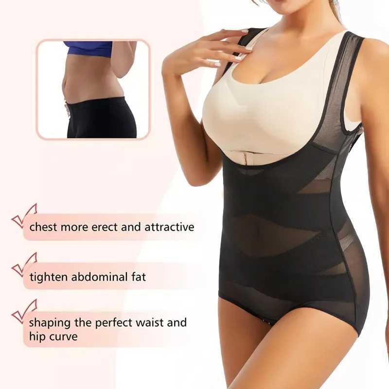 Women Bodysuit Briefs Full Body Shaper Underwear Seamless Sexy Tummy Control Shapewear Mesh Slimming Flat Belly Underbust CorsetX2410