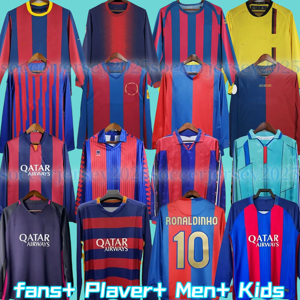 96 97 - 16 17 RIVALDO Retro Long Sleeve Soccer Jerseys XAVI PUYOL A. INIESTA RONALDINHO SUAREZ IBRAHIMOUIC GIOVANNI PIQUE HENRY Home Away Football Shirts 666