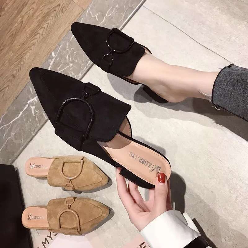 Butterfly-Knot Mules Shoes for Women 2024 Casual Loafers Slides, Square Heel Pointed Toe Slippers