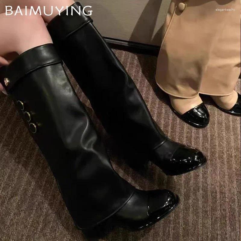 Boots High Heels Woman Designer Brand Chunky Shoes 2024 Trend Winter Snow Leather Pumps Motorcycle Botas Mujer