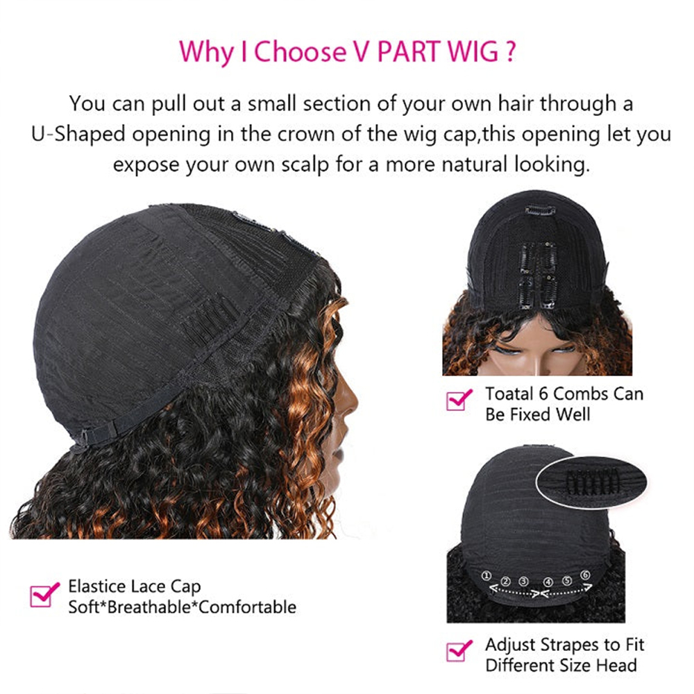 V Part Wig Body Wave Highlight Grey Glue No Leave Out Human Hair Gray and Black Ombre U part Wigs Beginner Friendly