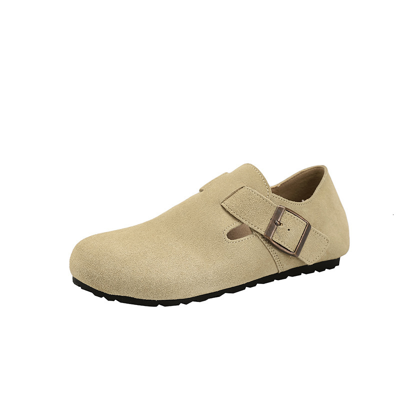 Real leather cowhide velvet warm single new autumn and winter soft sole flat bottom with increased height Boken shoes women's scoop style