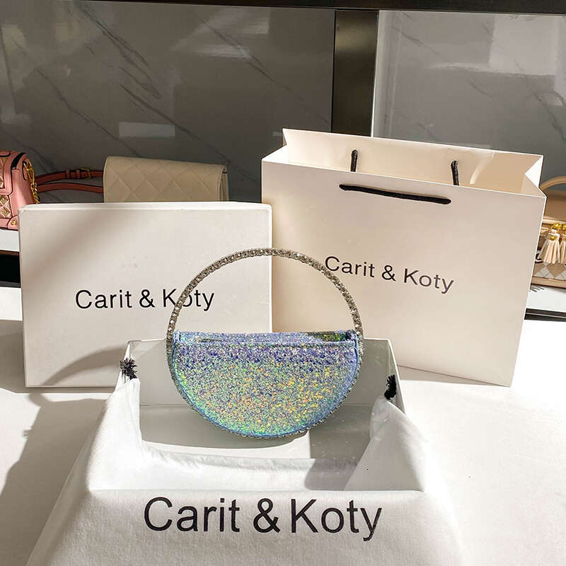 Designer Sequin Evening Clutch Bag Wedding Party Women Bg Purse Metal Ring Handle Crystal Rhie Dia Handbag