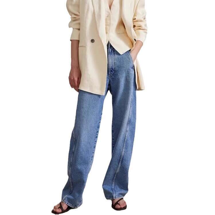 Th~ Row Jeans Women 2024 Spring And Autumn Waist Curved Side Seam Forward To Slim High Straight Leg Casual Pants