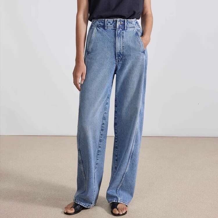 Th~ Row Jeans Women 2024 Spring And Autumn Waist Curved Side Seam Forward To Slim High Straight Leg Casual Pants