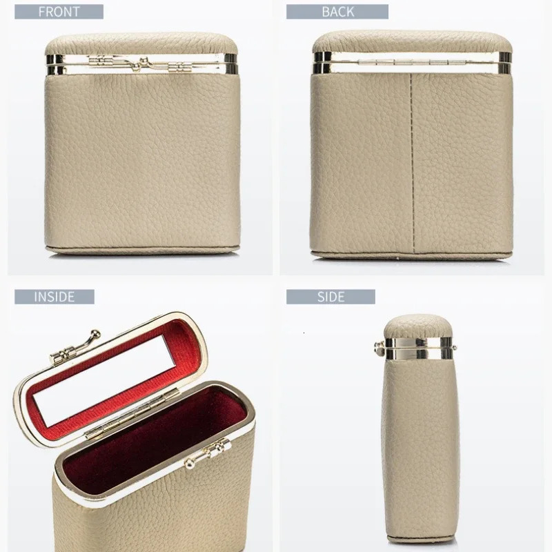 Mini Portable Simple Leather Makeup Bag Mirror Storage Women Personal Use Small Lipstick Cases Cosmetics Bags 241029