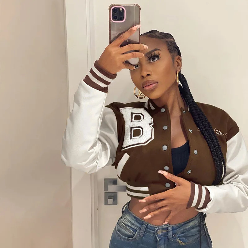 Patch short sleeved womens autumn casual letter printed button baseball uniform jacket Y2K fashion sportswear oversized 241028