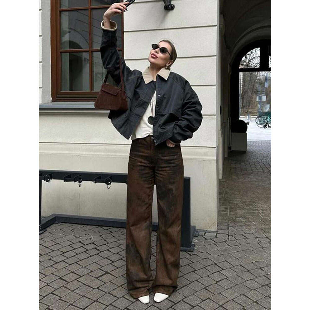 2024 New Women's Cargo Jackets Vintage Long Sleeve Patchwork Outwear With Pocket Street Style Punk Loose Casual Top Coats