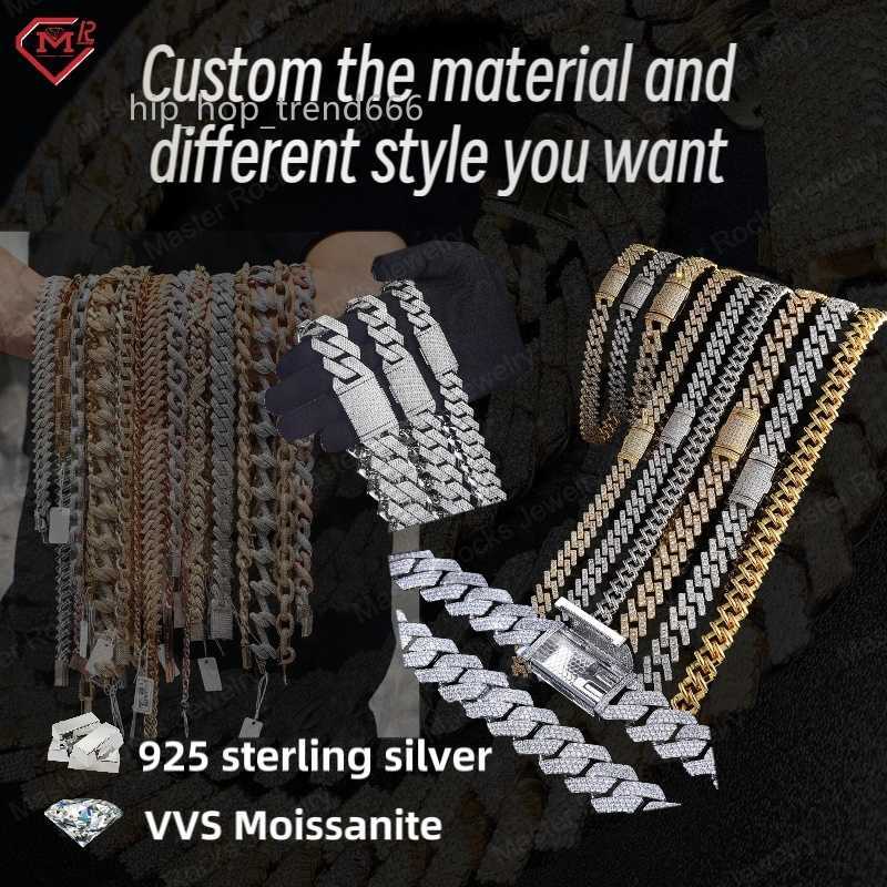 925 Sterling Silver 14mm/16mm/18mm Iced Out Miami Cuban Link Chain Pass Tester Hiphop VVS Moissanite Cuban Chain