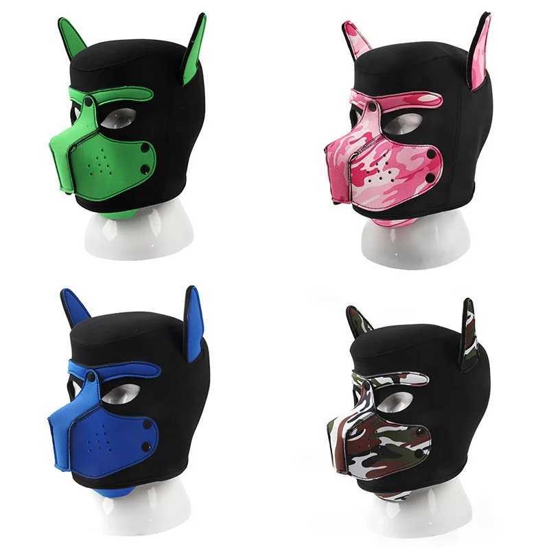 Unisex womens sexy clothing mens chloroprene rubber open hole dog head equipment full face fetish mask Halloween puppy role-playing party W241029