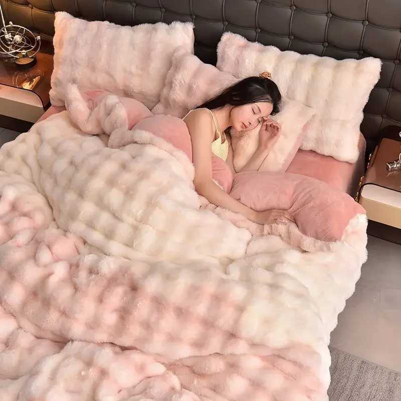 Winter Thick Warm Velvet Large Bedding Home Textiles Plush Down Duvet Cover Bed Sheet Cover X241029