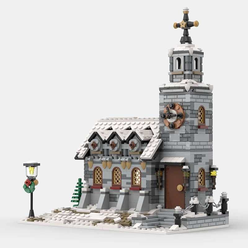 2024 new Winter Village Church Building Block Kit Ci Street Snow House Modular Architecture Brick Model Toy Christmas GiftXJ241029
