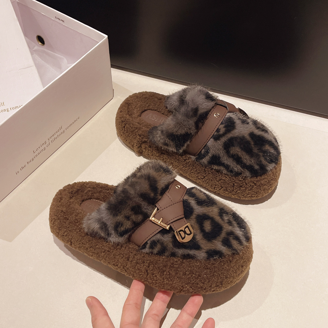 new free shipping Flat cotton mop suitable for hair covered slippers women's thick soft sole anti slip brown beige black size 35-40