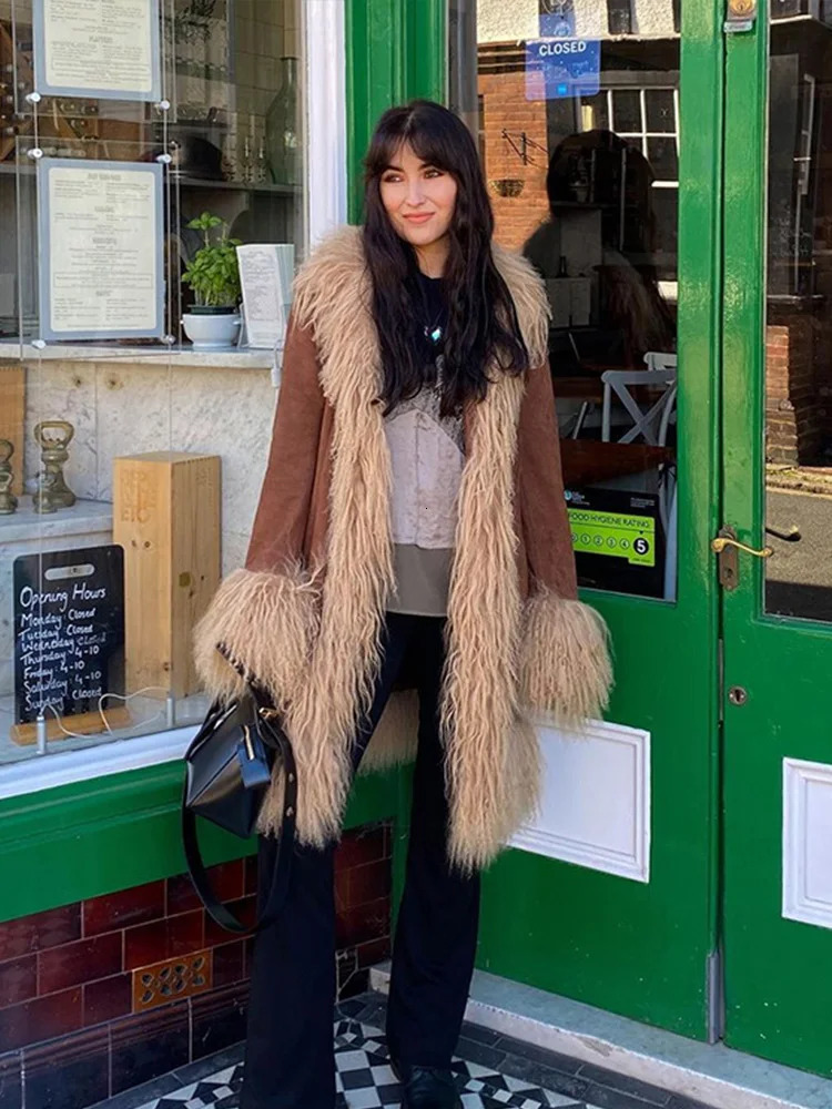 Ruffle velvet long coat for womens autumn thick coat womens open seam pocket fashionable casual coat 241025