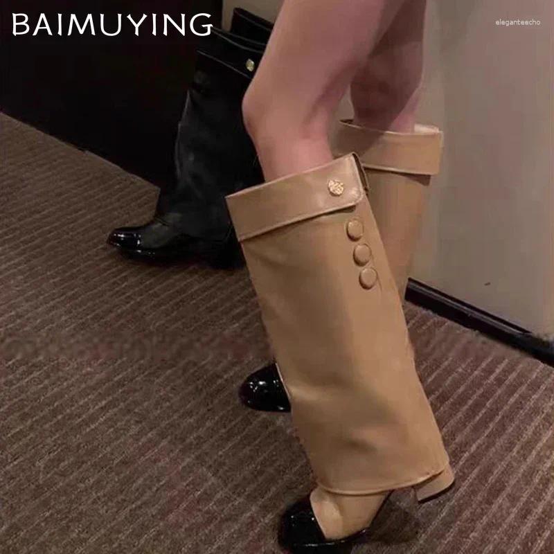 Boots High Heels Woman Designer Brand Chunky Shoes 2024 Trend Winter Snow Leather Pumps Motorcycle Botas Mujer