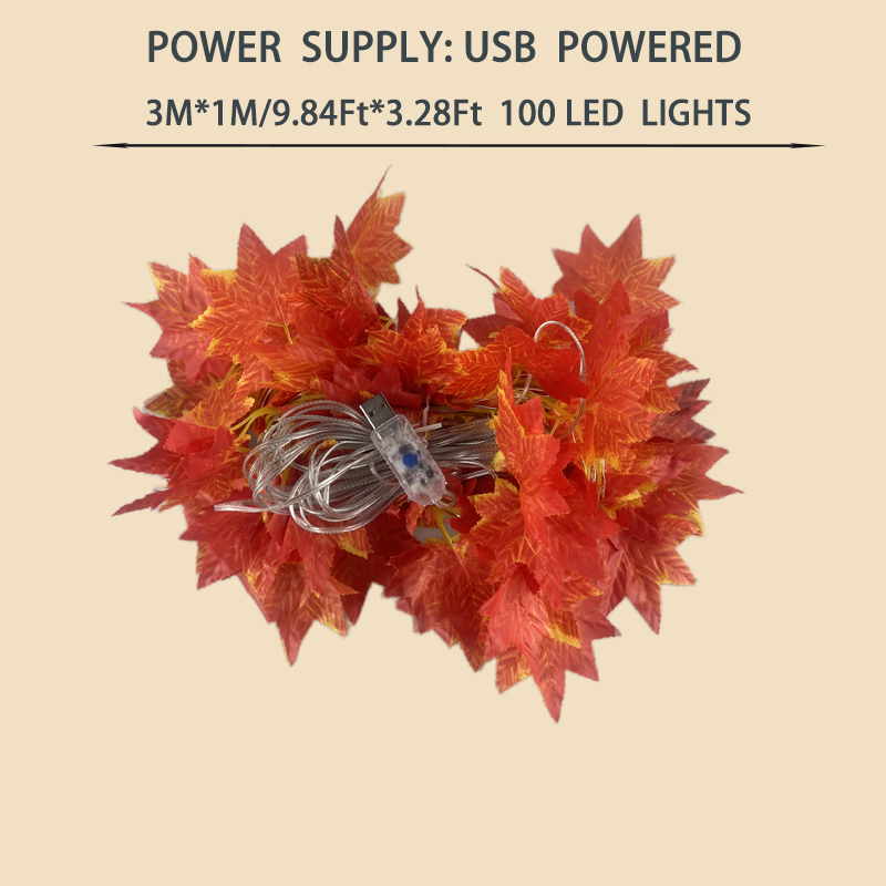 LED light string maple leaf vine simulation autumn decoration festival arrangement small colored lights USB copper wire curtain lights