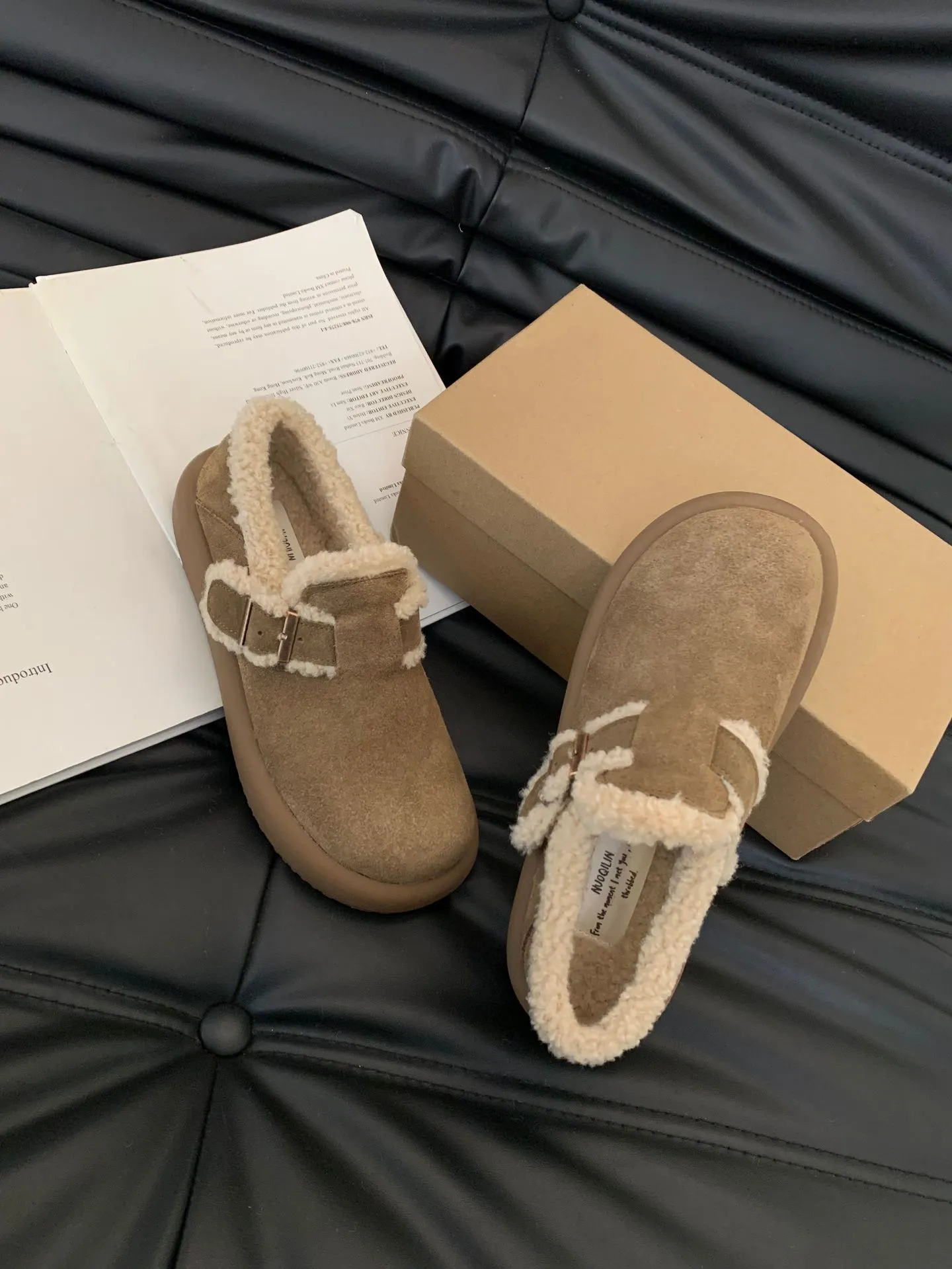 Designer Solid Winter Warm Plush Snow Boots Women Loafers Flat-Bottomed Retro Boken Shoes Ladies Mules Casual Korean Flats