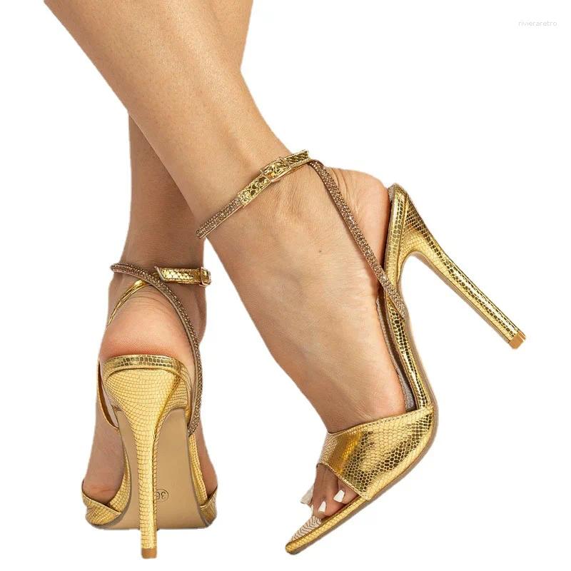 Sandals Women's Elegant Sexy High Heel Shoes Gold Ankle Wrap Women Party 41 42 43