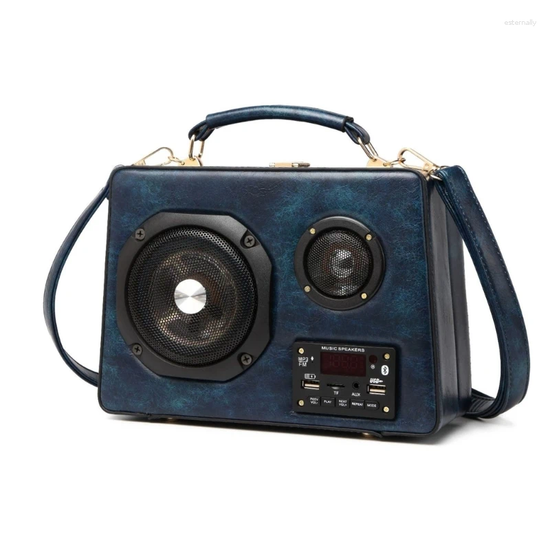 Drawstring Vintage Radio Box Shaped Handbags With Bluetooth-compatible Speaker For Women Female Shoulder Bag