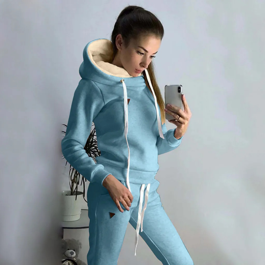 Winter Women Tracksuits Sports Suits Plus Velvet Hoodies Sweatshirts Pants Running Set Fleece Sportswear Warm Clothing Set 241029